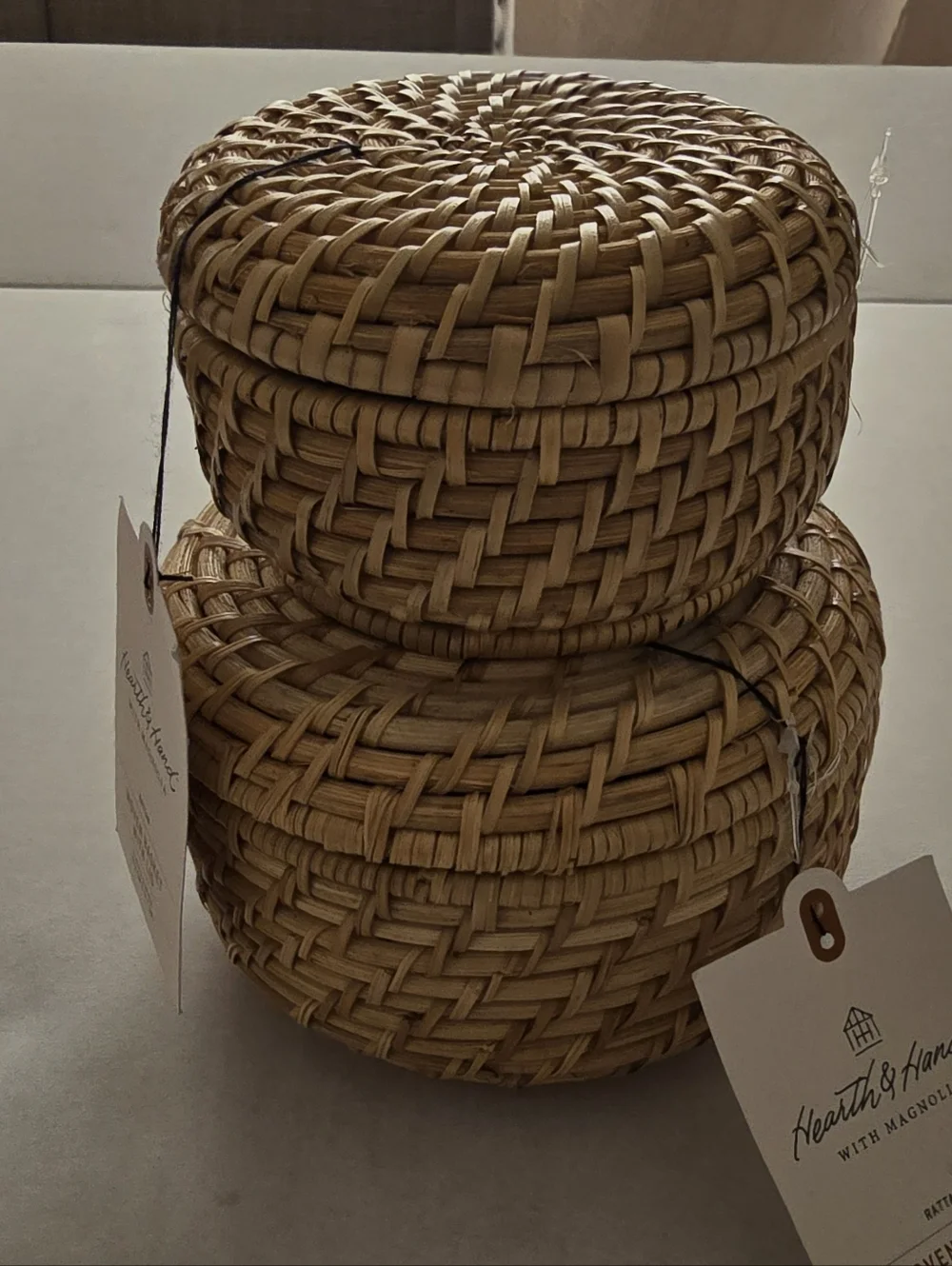 Woven Rattan Basket With Lid Natural Hearth & Hand With Magnolia Set Of Two